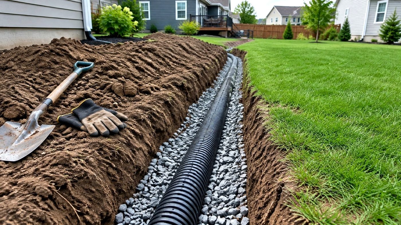RFD crew installing a drainage pipe