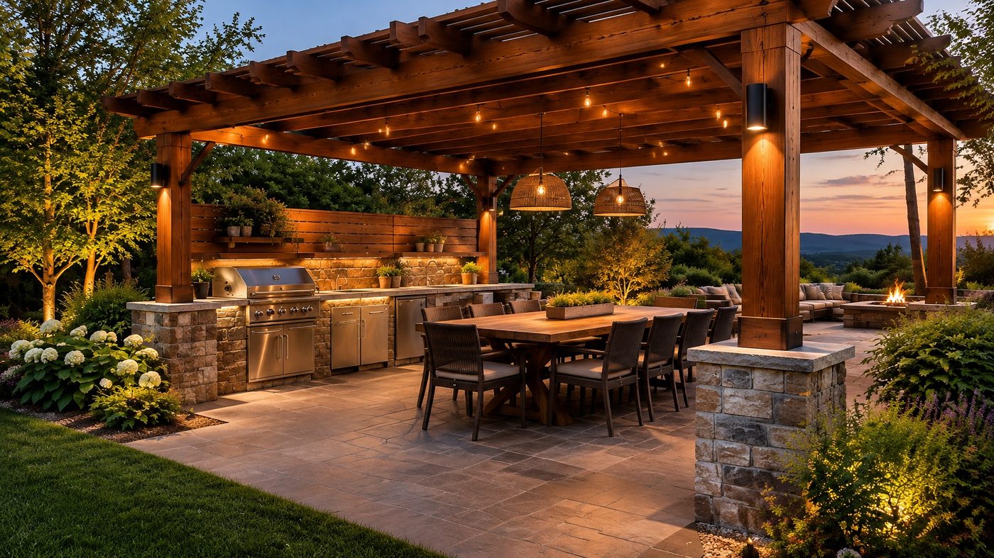 Wood deck with seating