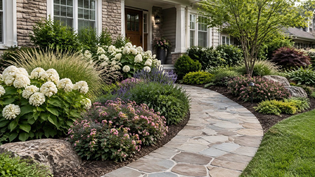 Landscape design with stone path