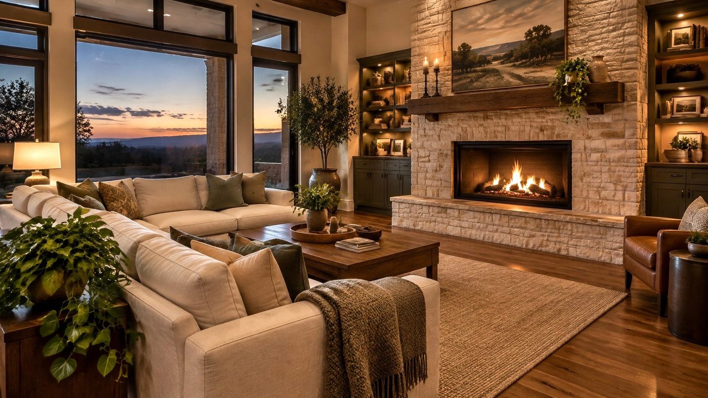 Warm finished living room by RFD Construction